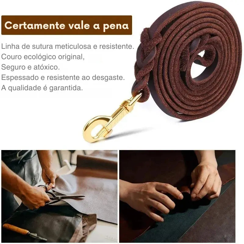 Trela de Couro Genuíno para Cão