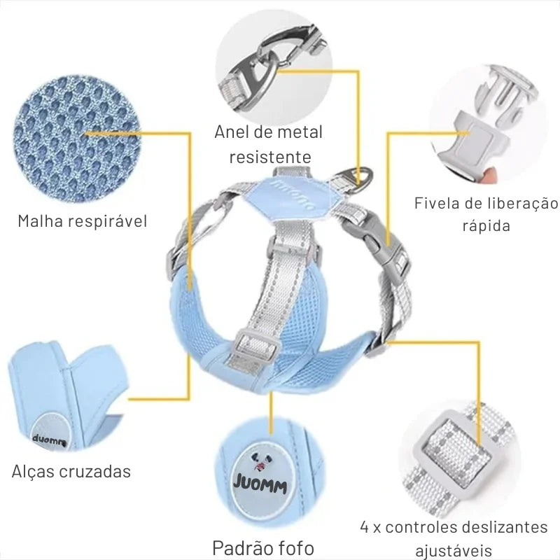 Arnês Respirável com Coleira e Trela
